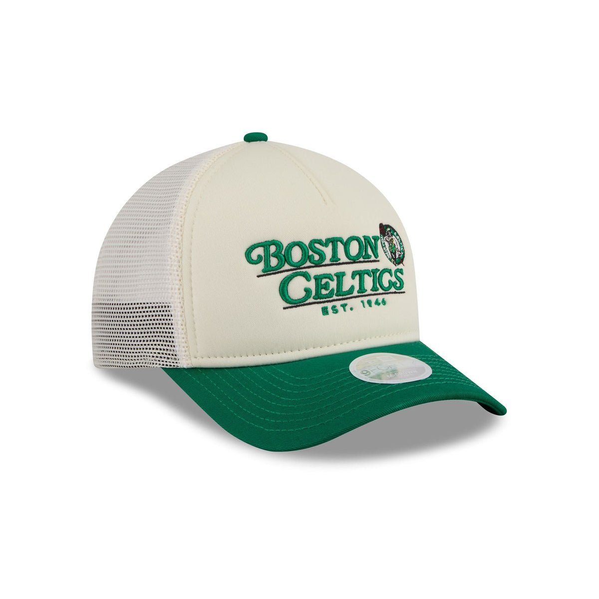 Boston Celtics Retro Chrome Women's White 9FORTY M-Crown A-Frame Trucker Hat